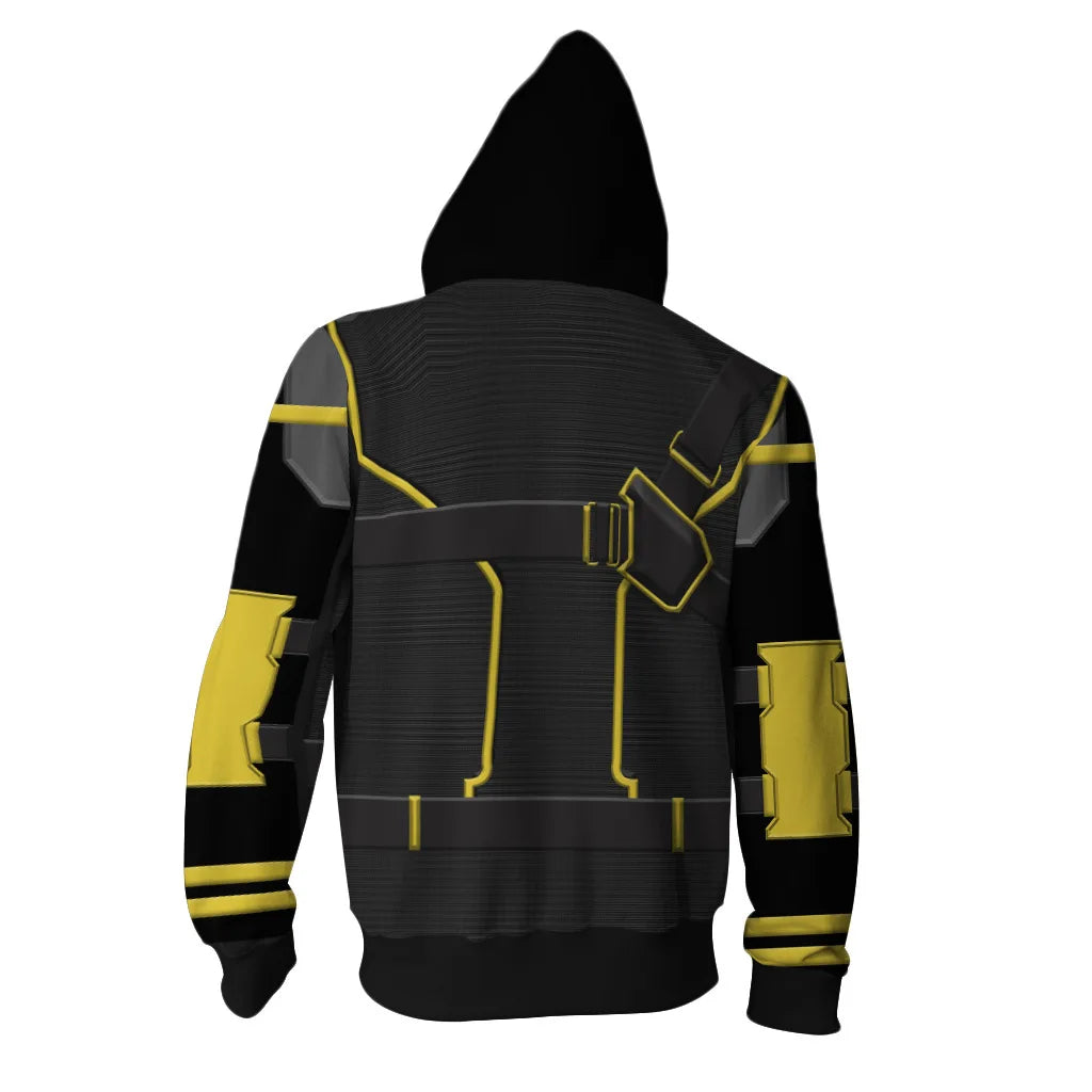 Sweat à Capuche Hawkeye - Design Combinaison Quantique Noir et Jaune