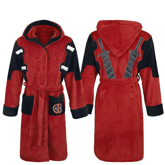 Peignoir Polaire Deadpool - Robe Capuche Cosplay avec Épées Katana