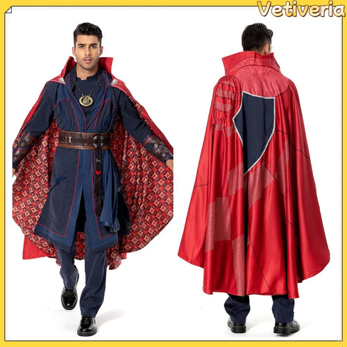 Costume Cosplay Doctor Strange Multiverse of Madness - Cape Rouge Robe Bleue Amulette Adulte