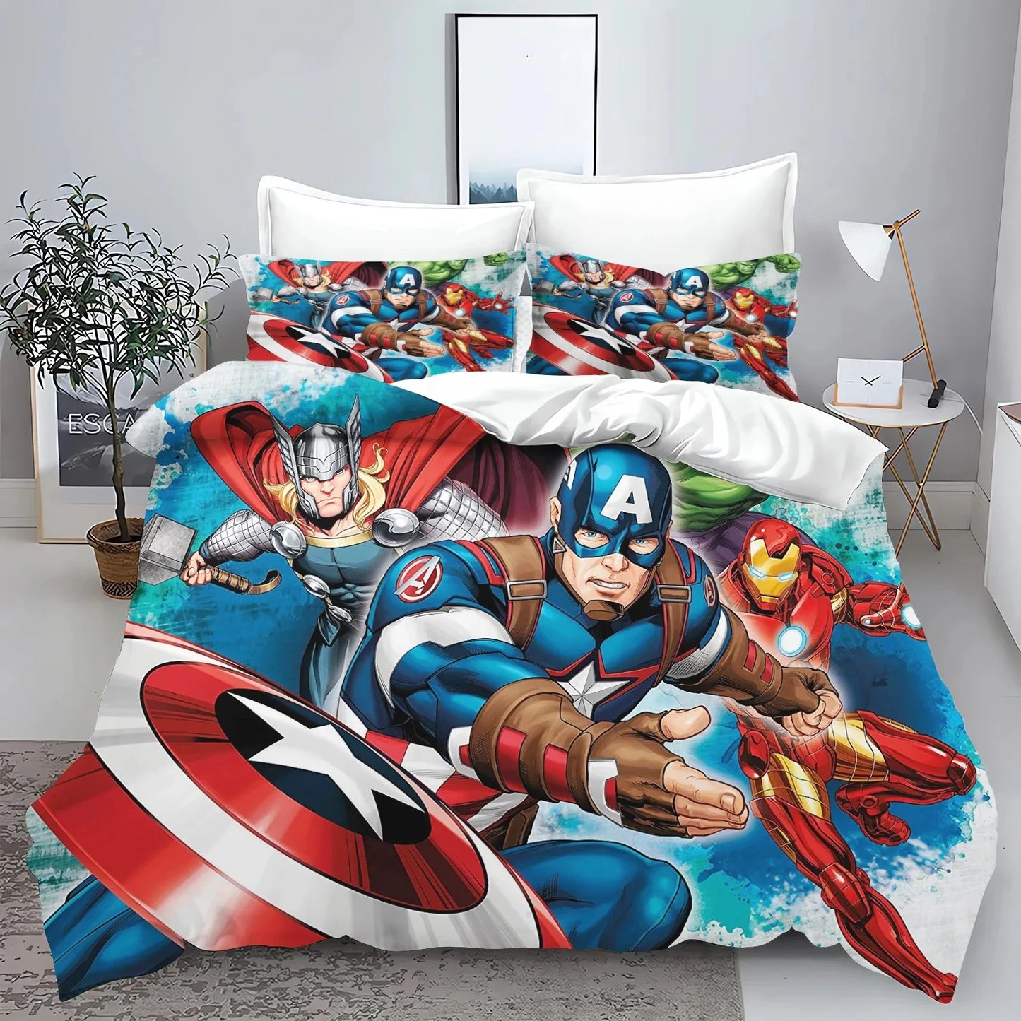 Housse de Couette Avengers - Comic Fond Bleu Éclaboussures