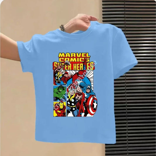 Camiseta Infantil Avengers - Diseño Grupal Celeste