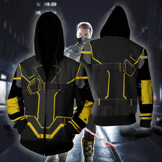 Sweat à Capuche Hawkeye - Design Combinaison Quantique Noir et Jaune
