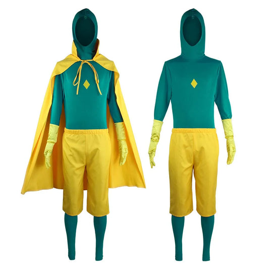 Déguisement Vision - Combinaison Turquoise et Jaune avec Cape