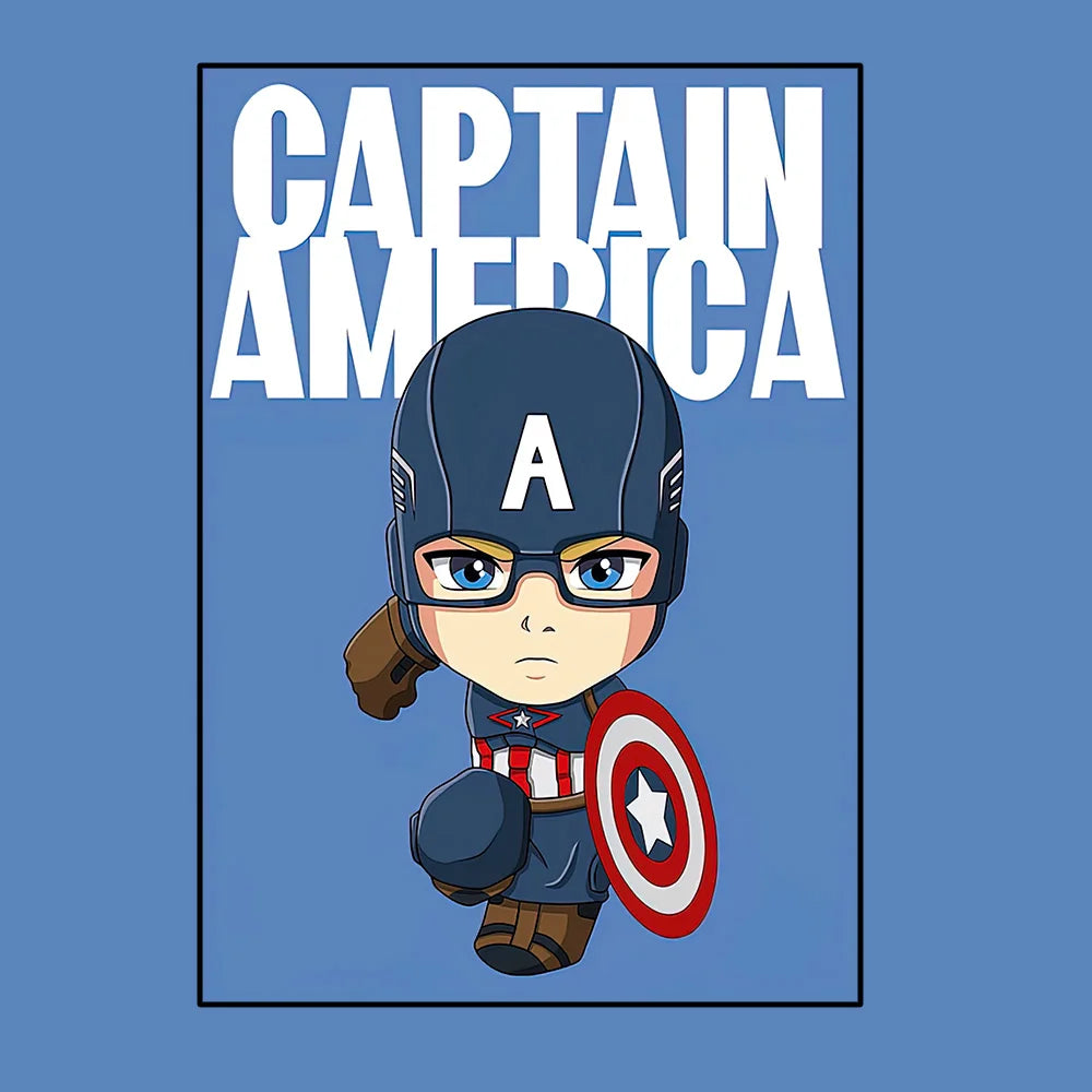 Poster Avengers Captain America - Style Chibi Fond Bleu Clair