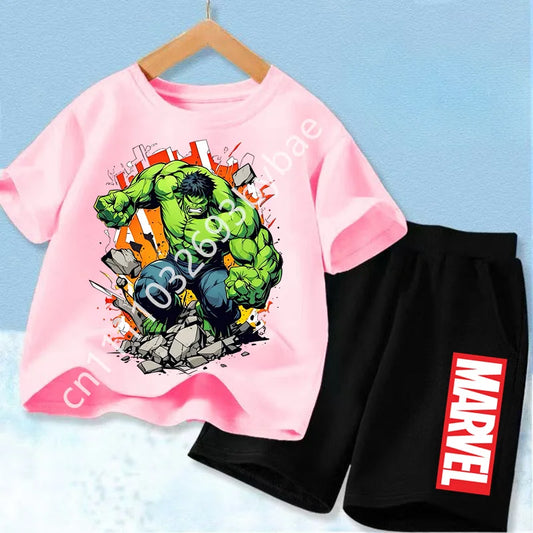 Camiseta Vengadores Hulk Niño - Conjunto Rosa Short Negro