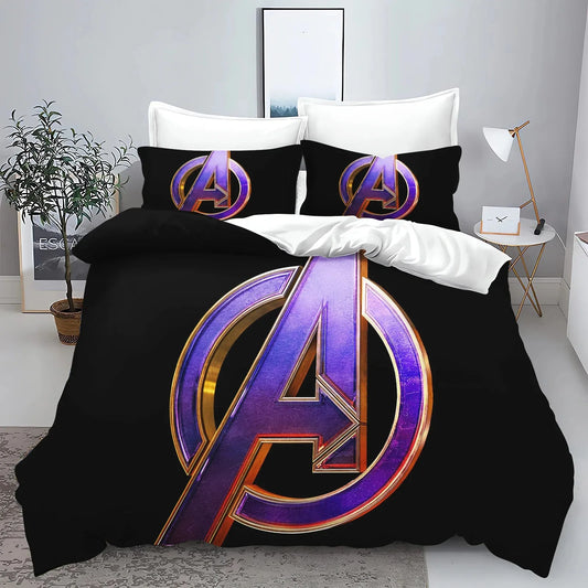 Housse de Couette Avengers - Logo Doré Fond Noir