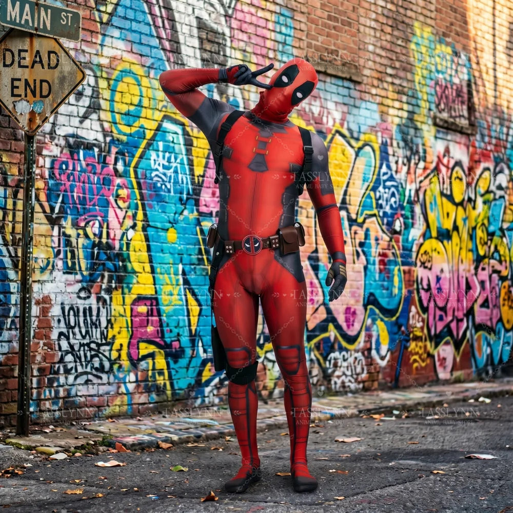 Combinaison Cosplay Deadpool Complète - Katanas Masque Ceinture Adulte
