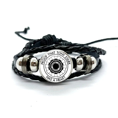 Bracelet Cuir Tony Stark Réacteur Arc - Noir Motif Points Blanc Noir
