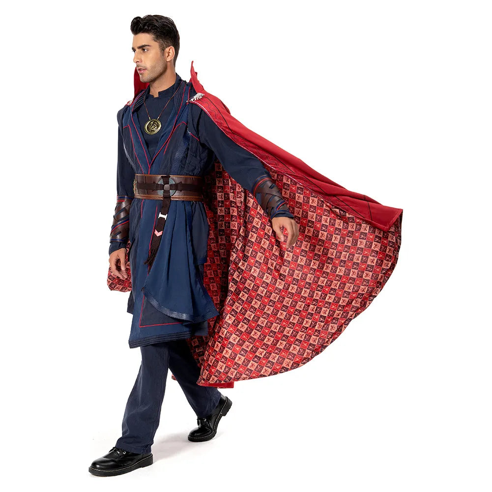 Costume Cosplay Doctor Strange Multiverse of Madness - Cape Rouge Robe Bleue Amulette Adulte