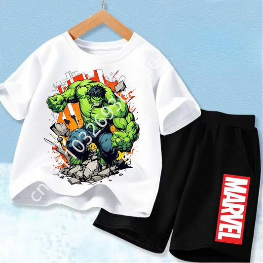 Camiseta Los Vengadores Hulk Niño - Conjunto Blanco Short Negro