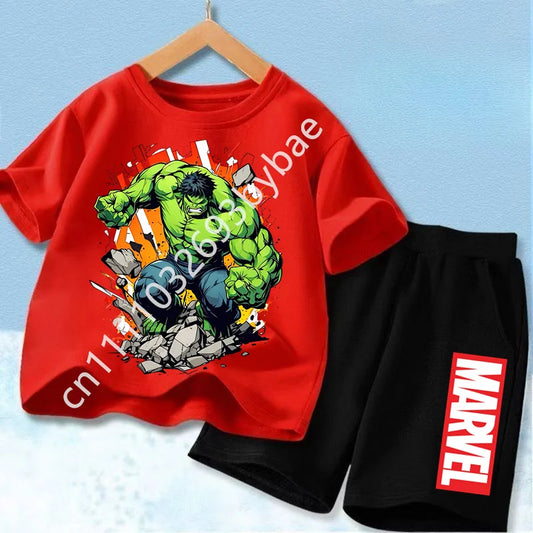 Camiseta Avengers Hulk Niño - Conjunto Rojo Short Negro