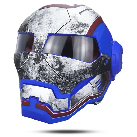 Casco Iron Patriot - Diseño Desgastado Blanco Azul y Rojo