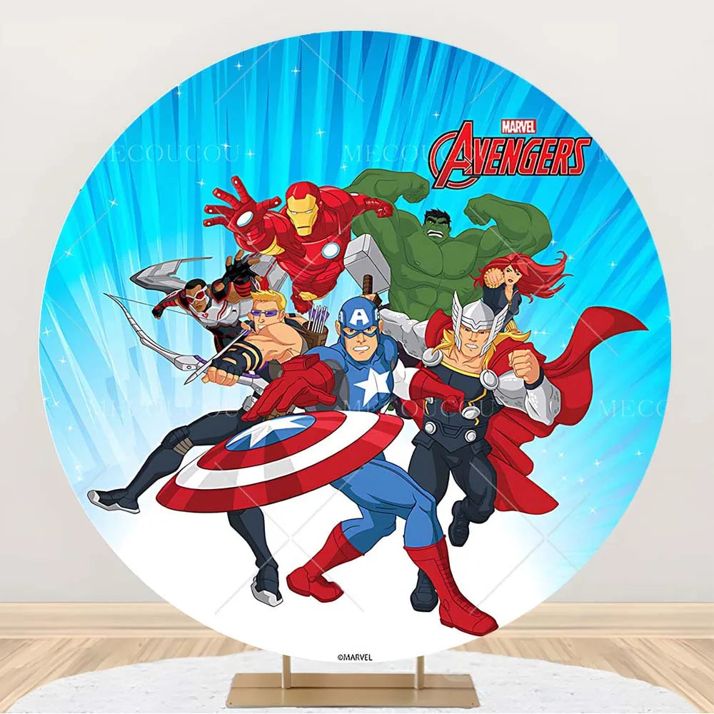 Toile de Fond Ronde Avengers - Décor Anniversaire Groupe Héros