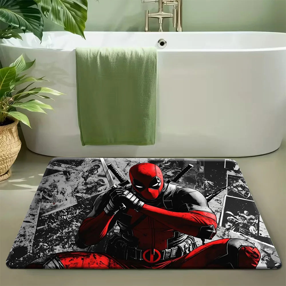 Tapis de Bain Deadpool - Katana Fond Comic Noir Blanc Rouge