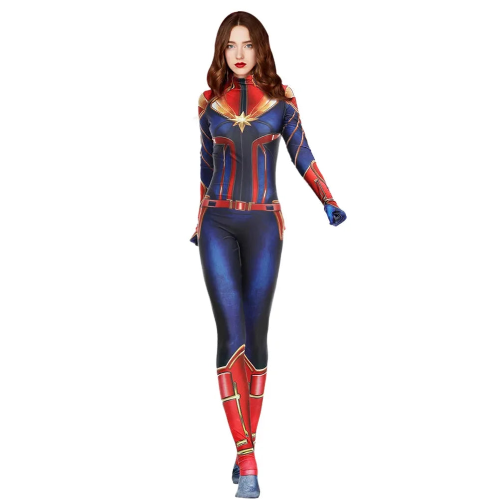 Déguisement Captain Marvel - Combinaison Bleu Rouge Or