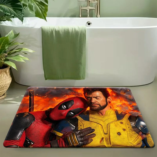 Alfombra de Baño Deadpool & Wolverine - Dúo Llamas Explosión