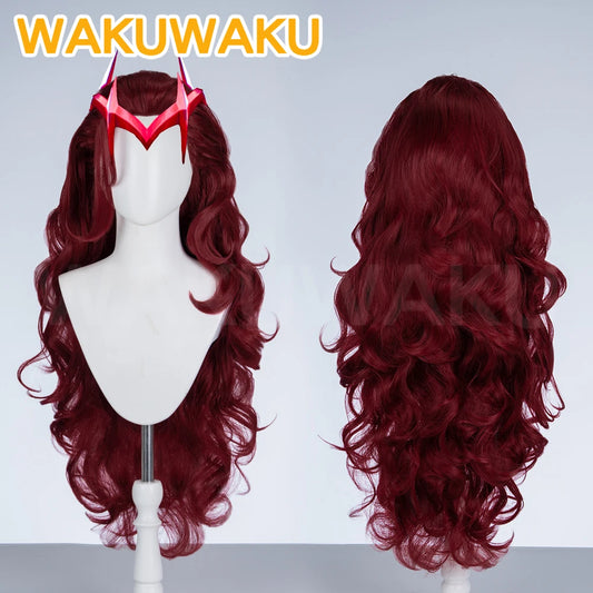 Peluca de Bruja Escarlata - Cabello Rizado Rojo Burdeos con Diadema