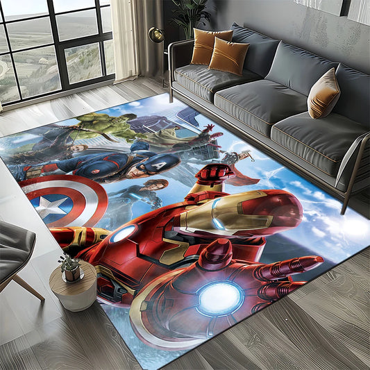 Alfombra 3D Avengers - Diseño Logo Marvel Negro Rojo