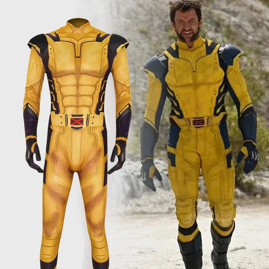 Déguisement Wolverine - Combinaison Jaune et Bleu Marine avec Ceinture X