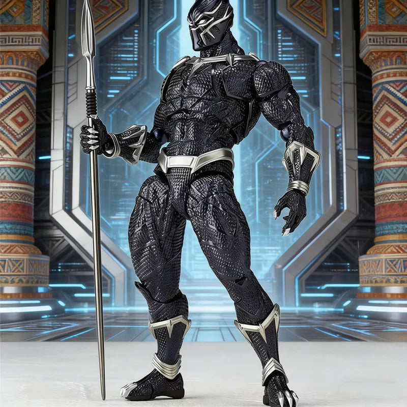 Figurine Black Panther 3.0 Articulée - Texture Écailles Doré Lance Décor