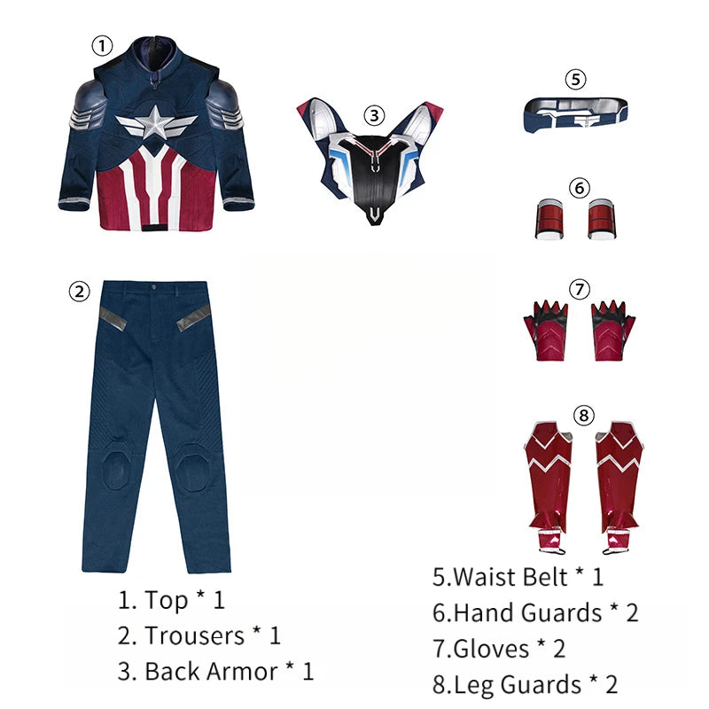 Déguisement Captain America (Falcon) - Costume Bleu Blanc Rouge avec Armure et Bouclier