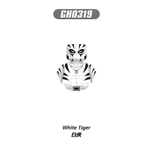 Figurine Building Blocks White Tiger - Masque Raye Blanc Noir