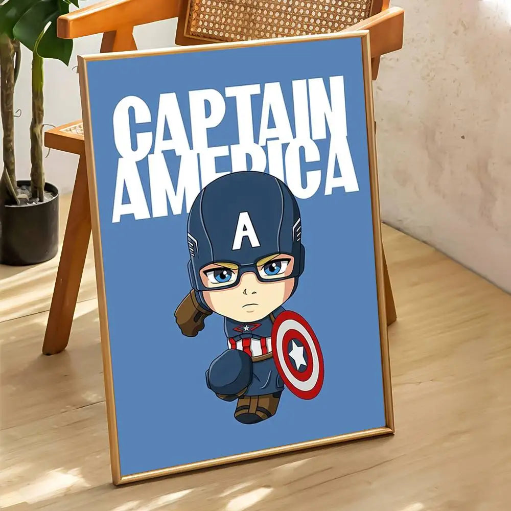 Affiche Chibi Captain America - Fond Bleu