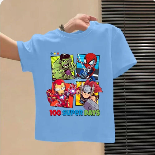 T-Shirt Enfant Avengers 100 Super Days - Bleu Ciel