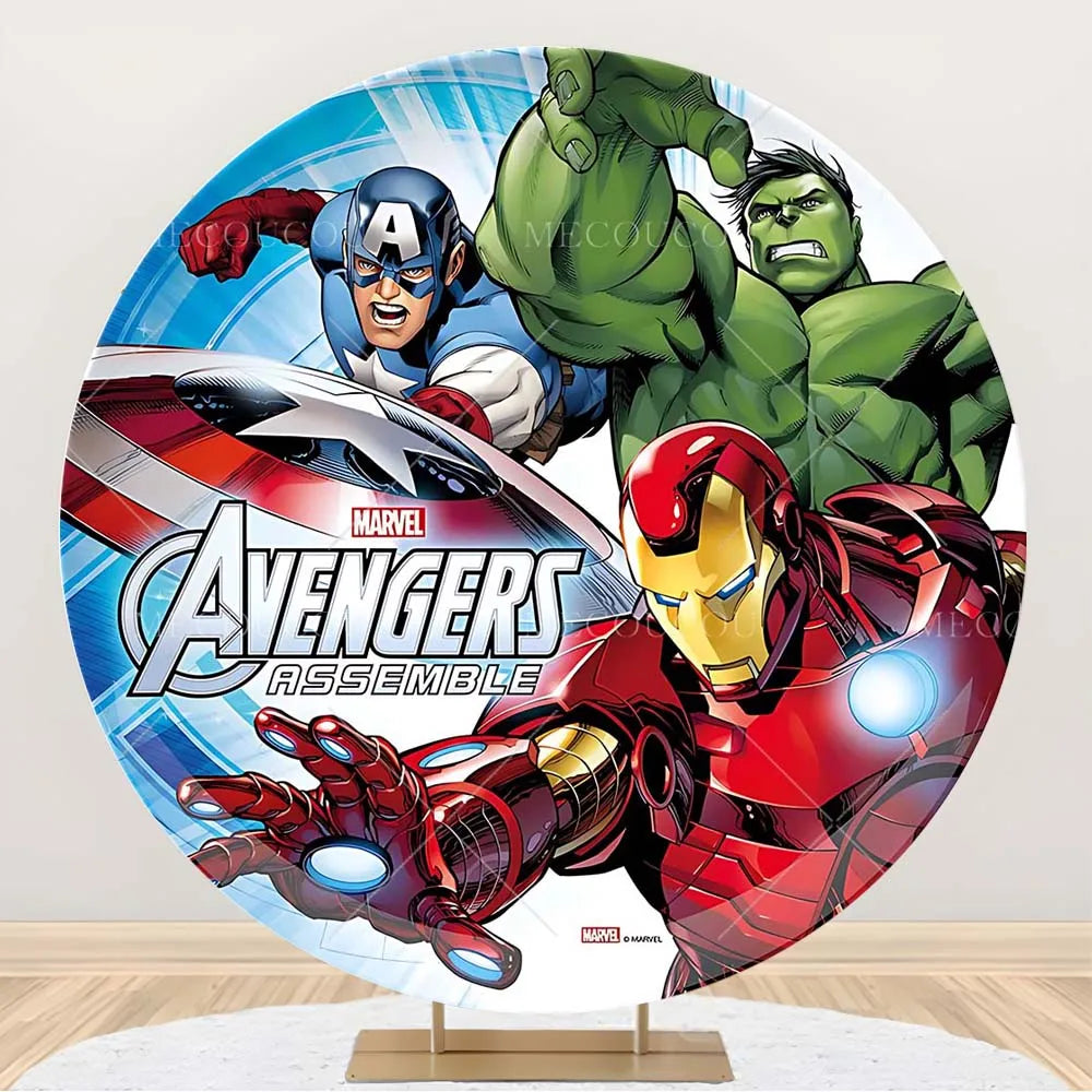 Toile de Fond Ronde Avengers - Décor Anniversaire Groupe Héros