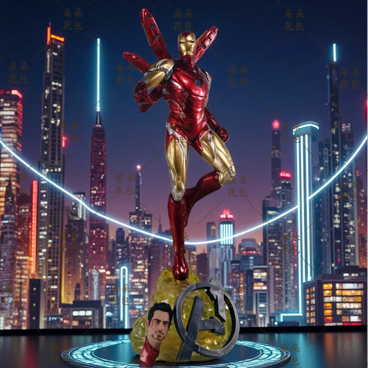 Estatua Iron Man Doble Cabeza LED - Skyline Nocturno Avengers