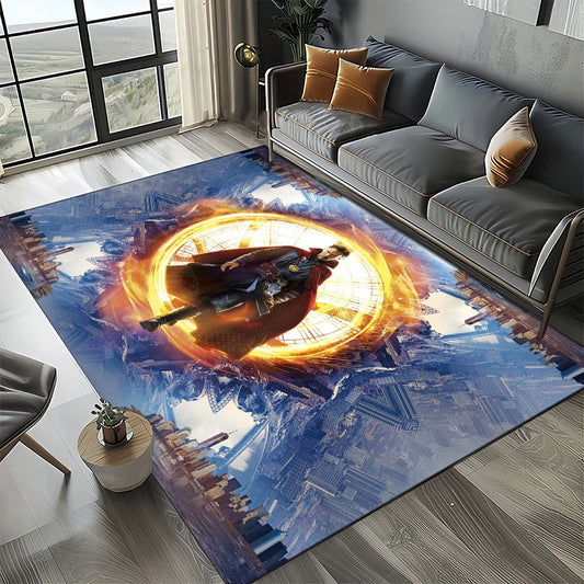 Alfombra Avengers 3D - Diseño Portal Dorado Azul
