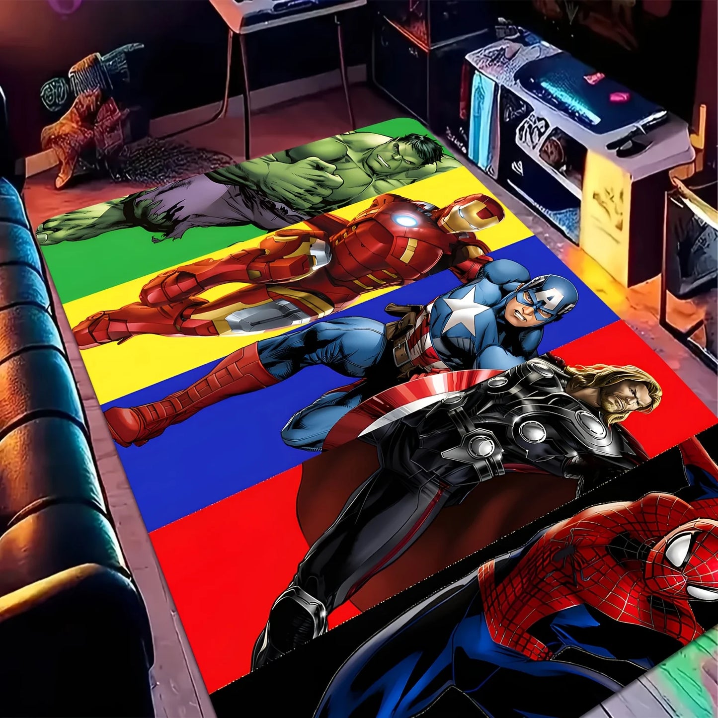 Tapis Avengers Groupe Héros - Bandes Colorées