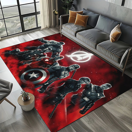 Alfombra de Los Vengadores 3D - Diseño del Logotipo del Equipo Rojo Oscuro