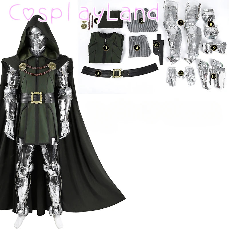 Déguisement Doctor Doom - Combinaison Armure Argentée avec Cape Noire