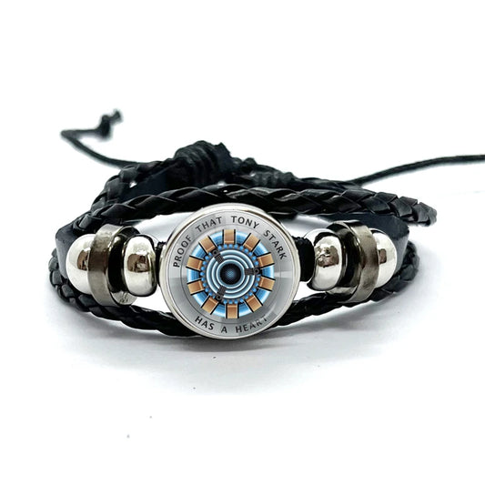 Bracelet Cuir Tony Stark Réacteur Arc - Noir Concentrique Bleu Orange