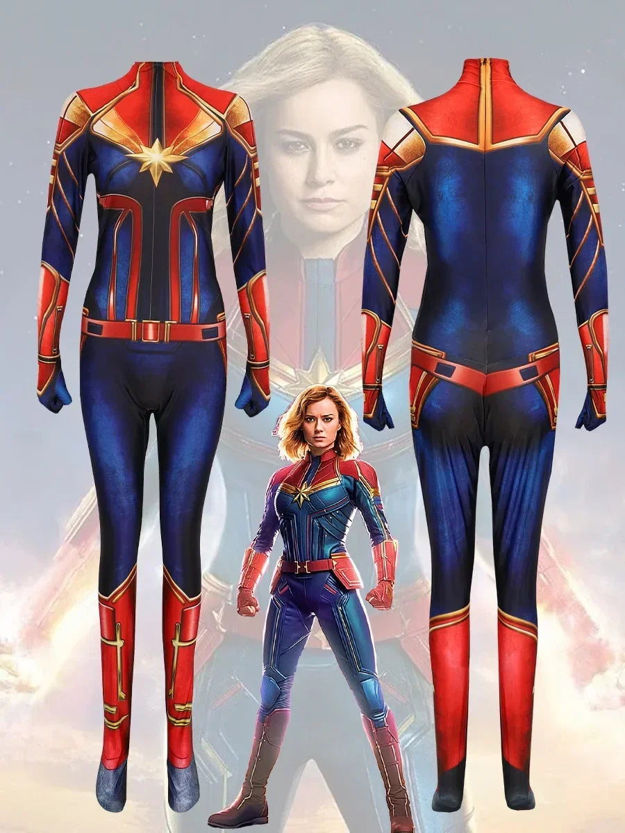 Déguisement Captain Marvel - Combinaison Bleue Rouge et Or