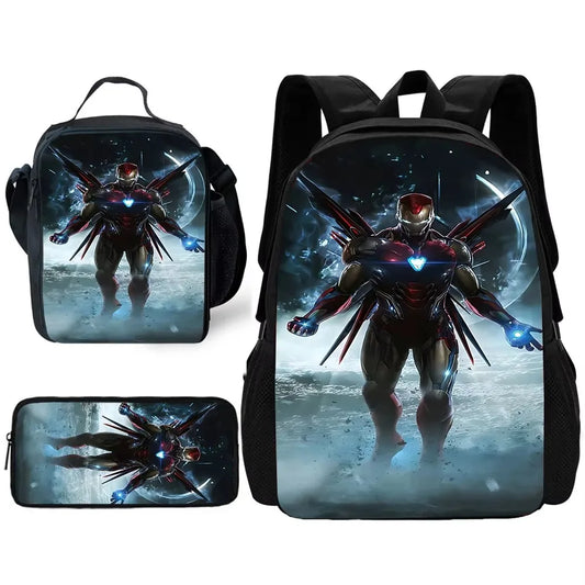 Set Mochila Avengers Iron Man - Alas Desplegadas Fondo Nevado