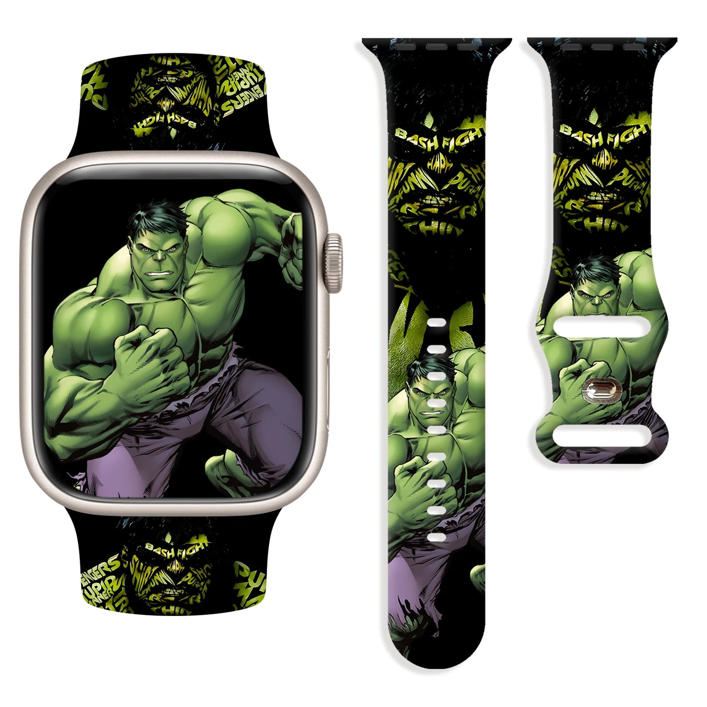 Bracelet Apple Watch Hulk - Poing Serré Fond Noir Bash