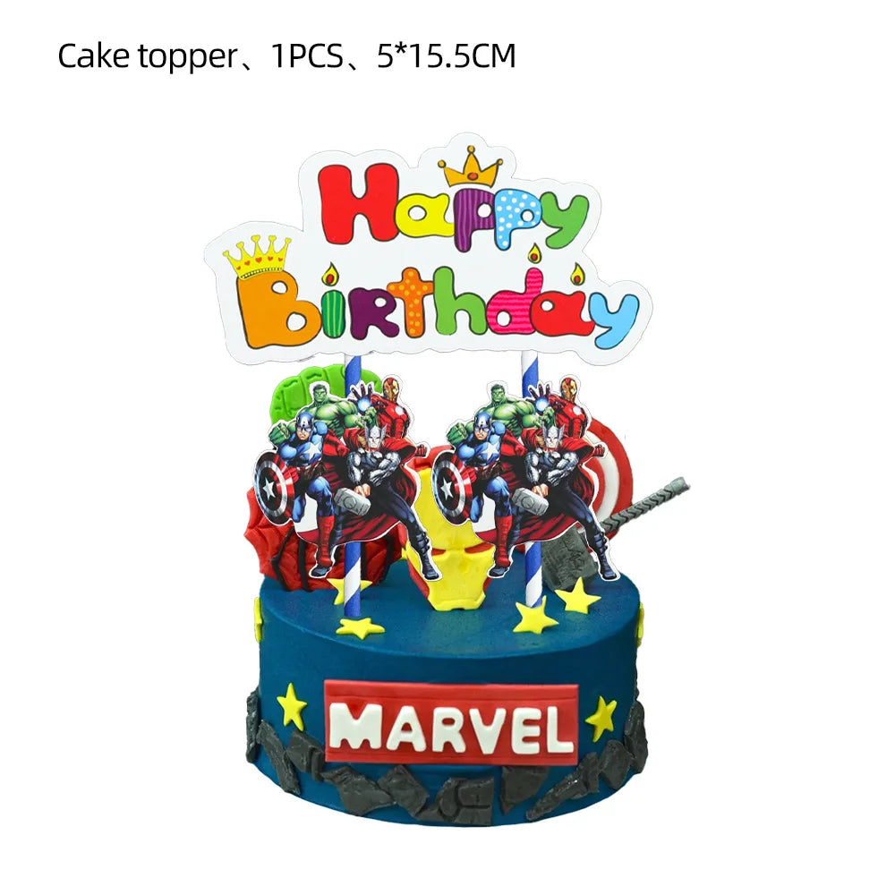 Décoration Anniversaire Avengers - Drapeau Gâteau