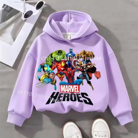 Sweat Capuche Enfant Marvel Heroes Groupe - Lilas