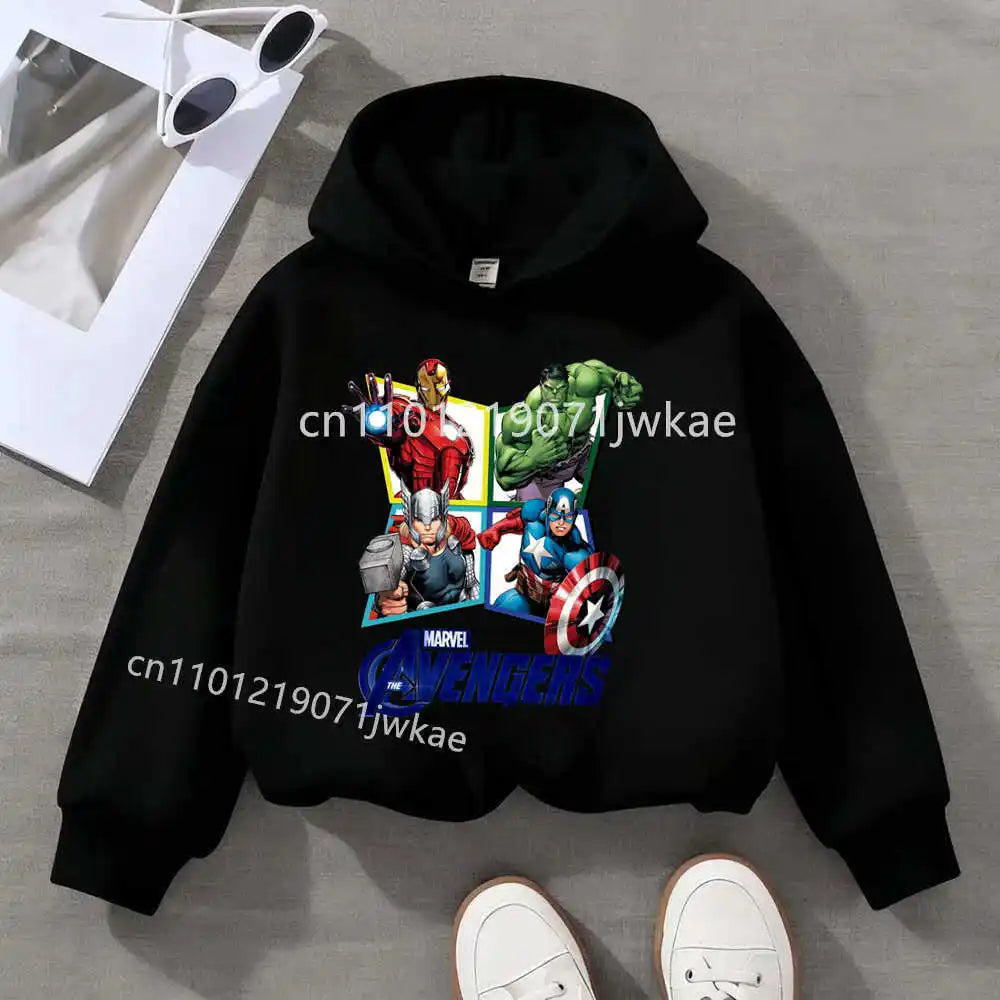 Sweat Capuche Enfant Avengers Losange 4 Heros - Noir