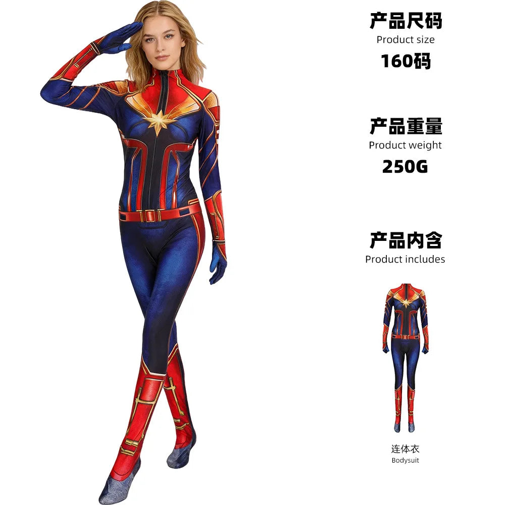 Combinaison Cosplay Captain Marvel - Zentai Bleu et Rouge