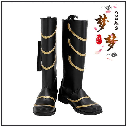 Botas Cosplay Fantasía - Piel Sintética Negra y Dorada en Zigzag (Mujer)