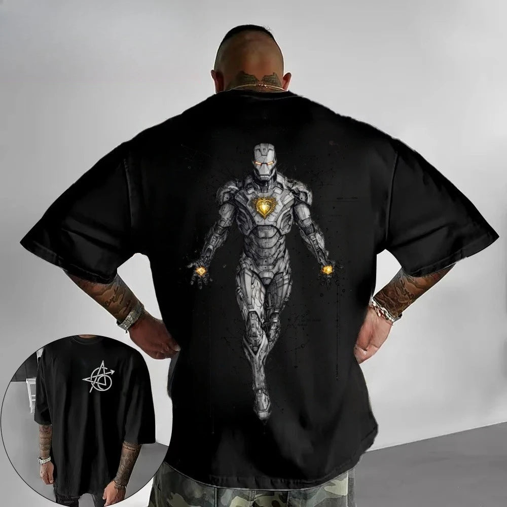 T-Shirt Avengers Iron Man - Cyberpunk Tech Line Art Blanc Oversize
