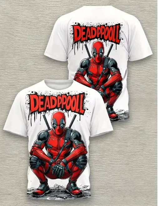 T-Shirt Homme Deadpool 3D - Accroupi Katanas Fond Blanc