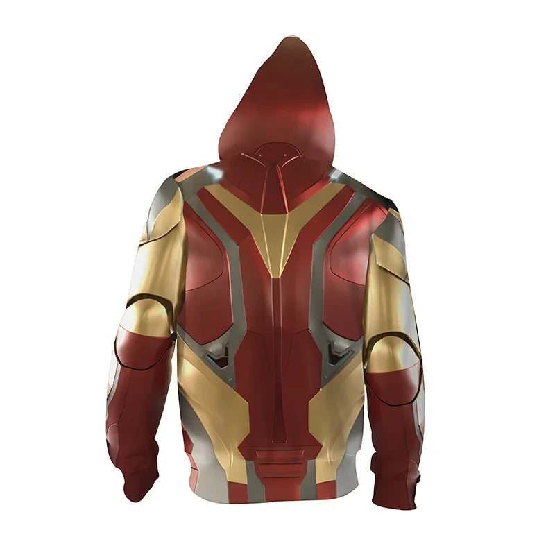 Sweat à Capuche Zippé Iron Man - Impression 3D Armure Rouge et Or