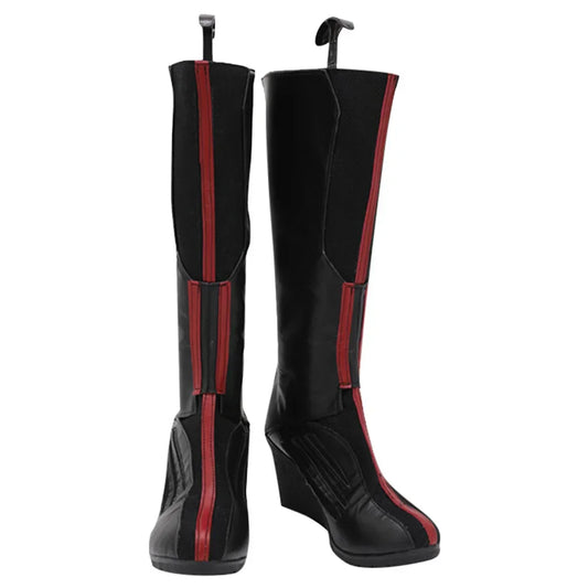 Botas Bruja Escarlata - Cuero Negro y Rojo con Tacón de Cuña (Mujer)