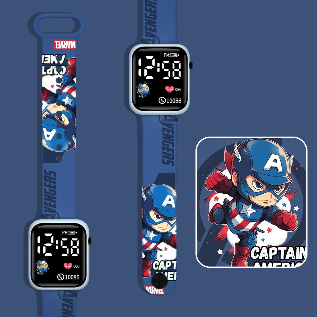 Montre LED Enfant Captain America - Chibi Bleu