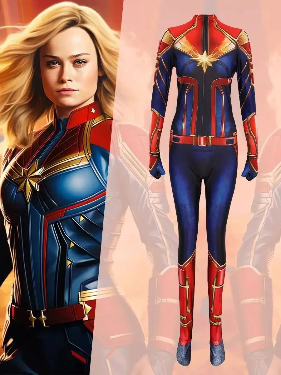Déguisement Captain Marvel - Combinaison Bleue Rouge et Or